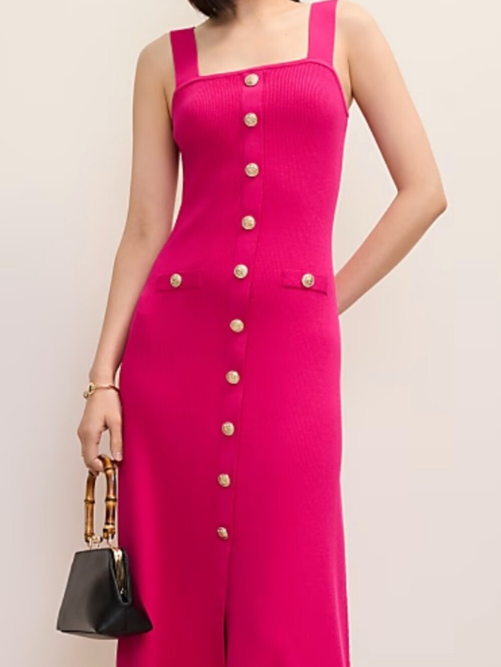 NWT Ann Taylor Hot Pink Ribbed Button-Front Midi Dress